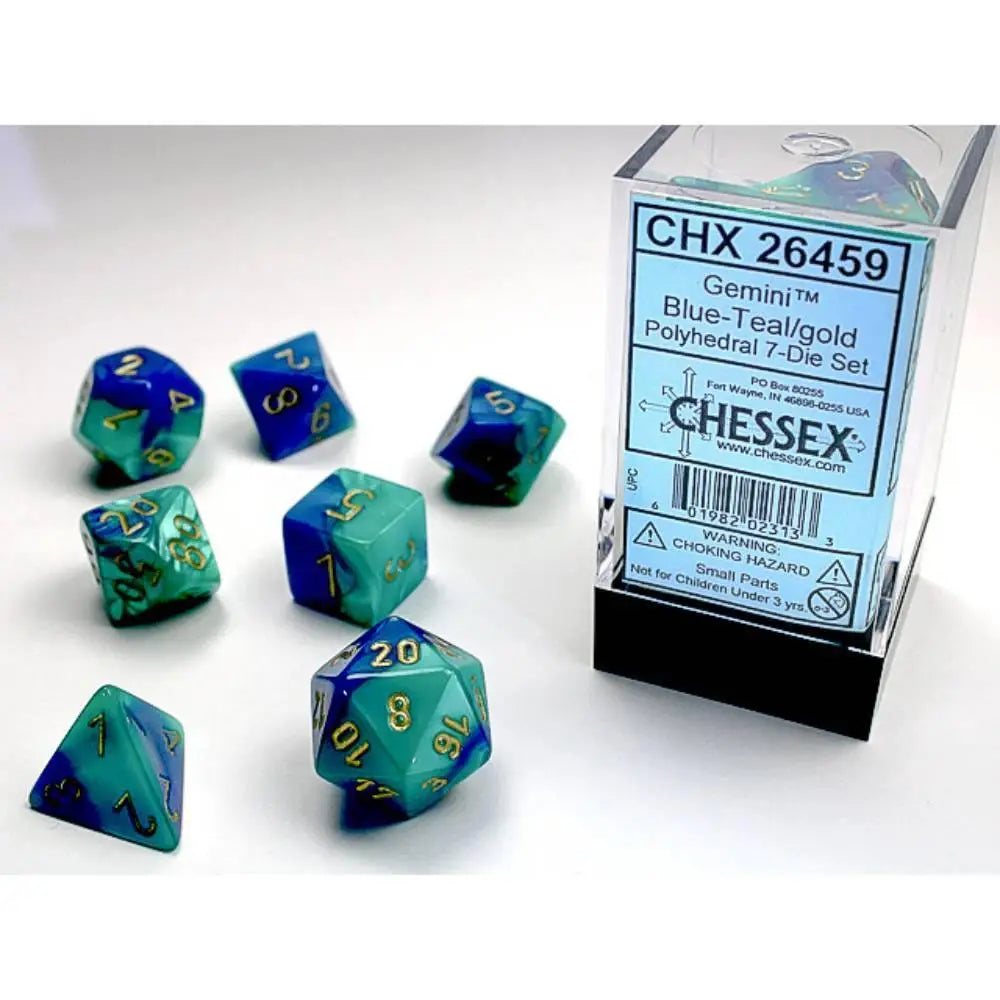 Chessex Gemini Blue-Teal w/Gold Dice & Dice Supplies Chessex Polyhedral (D&D) Dice Set (7)  