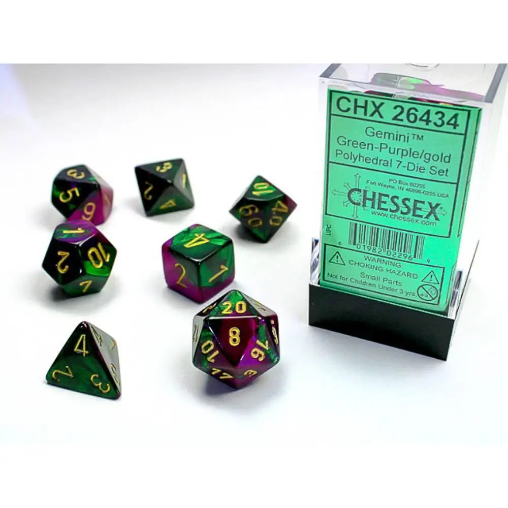 Chessex Gemini Green-Purple w/Gold Dice & Dice Supplies Chessex Polyhedral (D&D) Dice Set (7)  