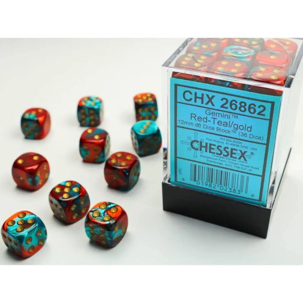 Chessex Gemini Red-Teal w/Gold Dice & Dice Supplies Chessex 12mm d6 Dice Block (36)  
