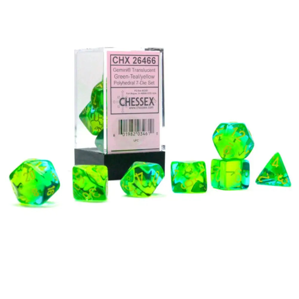Chessex Gemini Translucent Luminary Green-Teal w/Yellow Polyhedral (D&D) Dice Set (7) Dice & Dice Supplies Chessex   