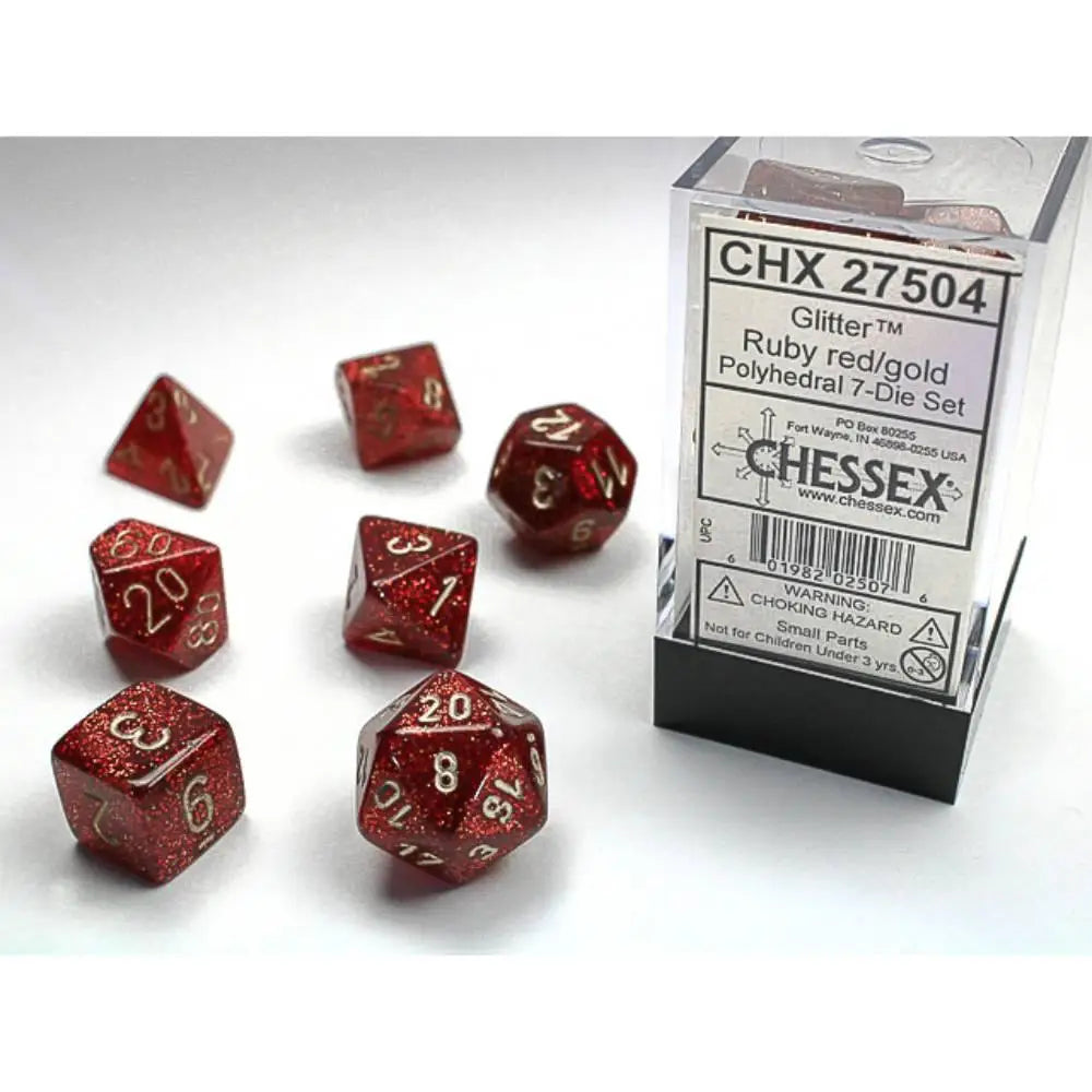 Chessex Glitter Ruby w/Gold Dice & Dice Supplies Chessex Polyhedral (D&D) Dice Set (7)  