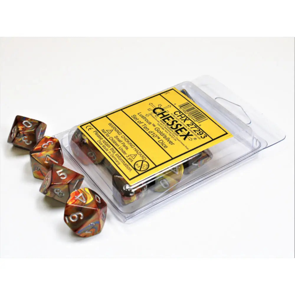 Chessex Lustrous Gold w/Silver - d10 Dice Set (10) - Dice & Dice Supplies
