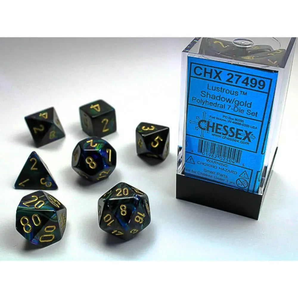 Chessex Lustrous Shadow w/Gold Dice & Dice Supplies Chessex Polyhedral (D&D) Dice Set (7)  