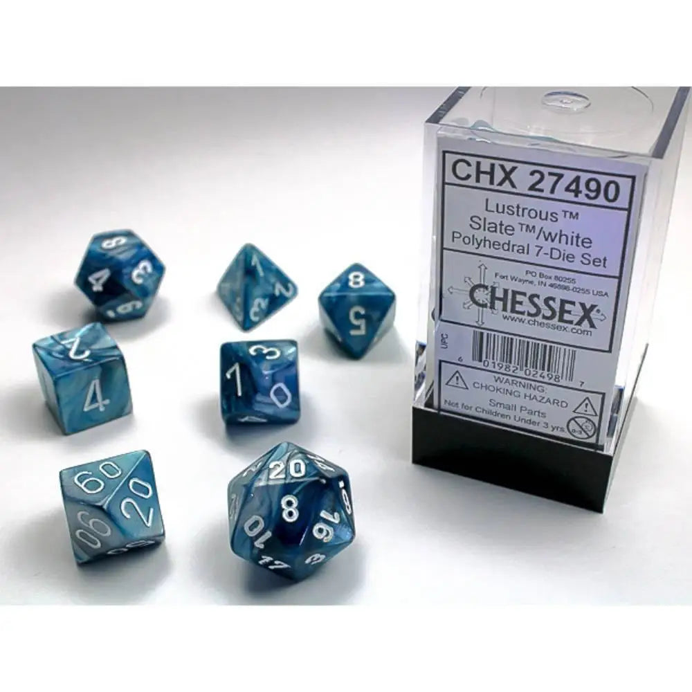 Chessex Lustrous Slate w/White Dice & Dice Supplies Chessex Polyhedral (D&D) Dice Set (7)  