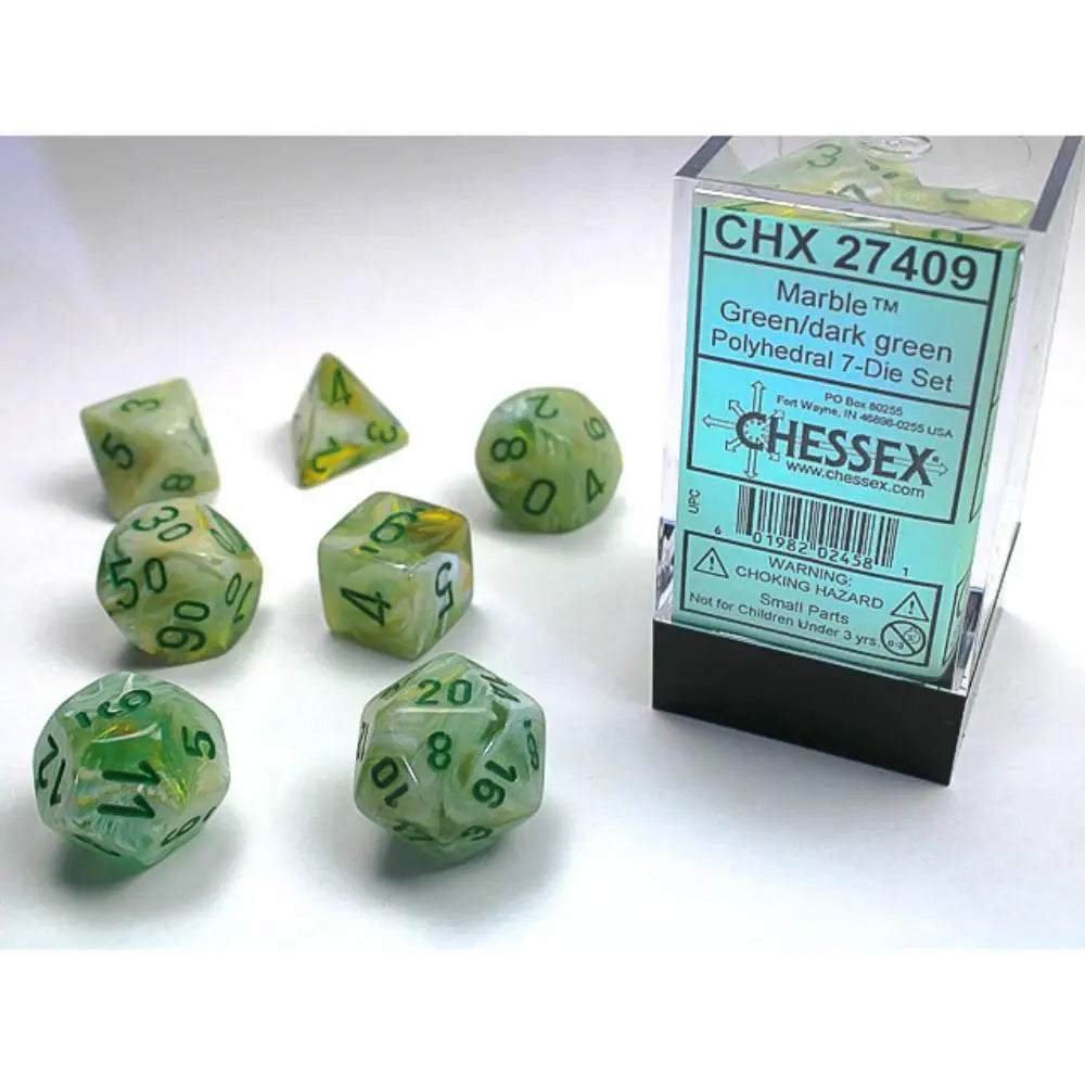 Chessex Marble Green w/Dark Green Dice & Dice Supplies Chessex Polyhedral (D&D) Dice Set (7)  