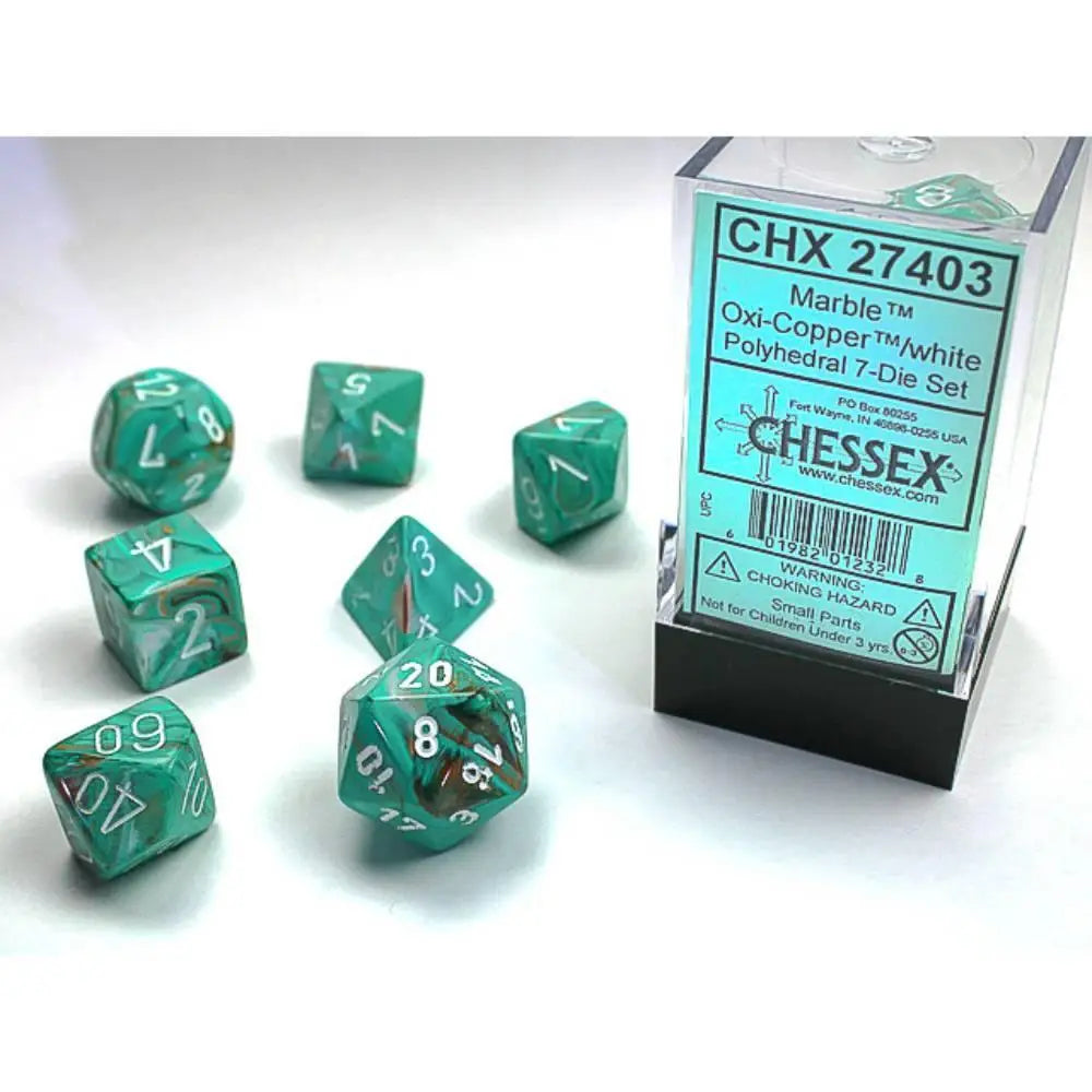 Chessex Marble Oxi Copper/White Polyhedral (D&D) Dice Set (7) Dice & Dice Supplies Chessex   