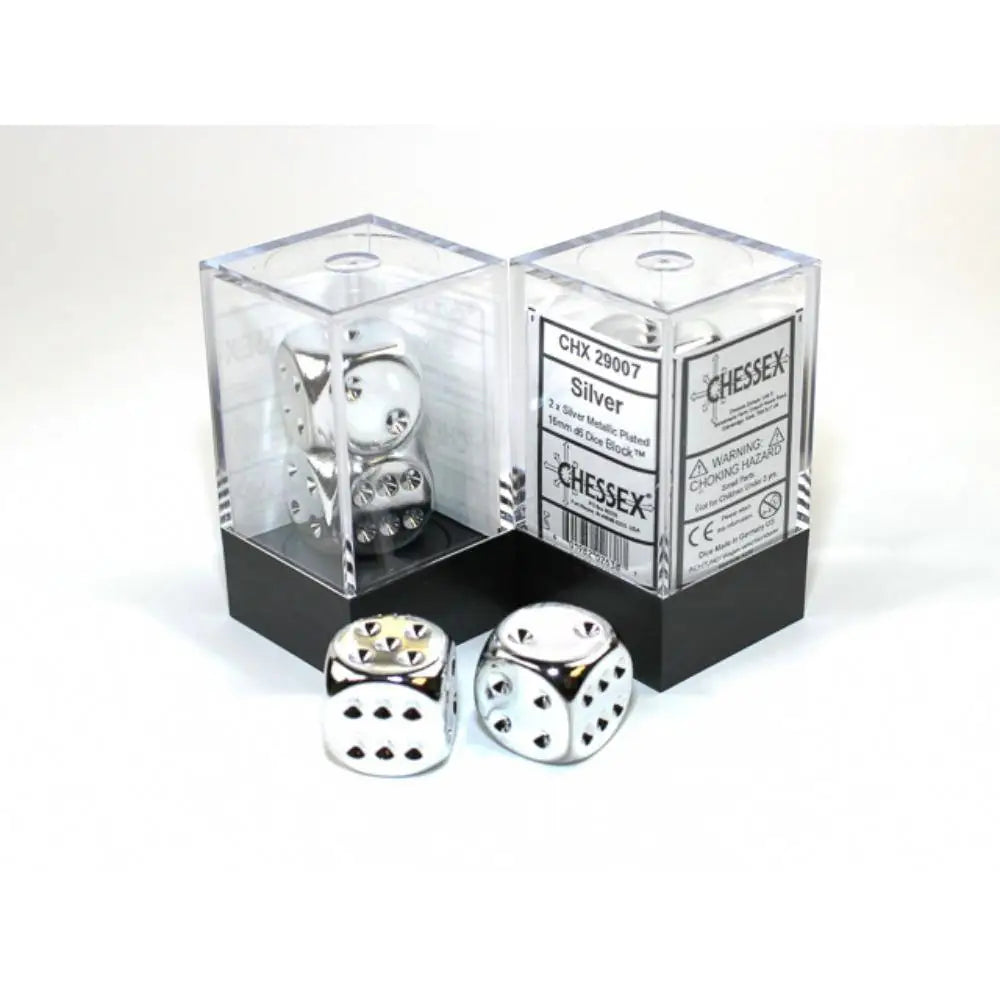 Chessex Metallic Silver-Plated 16mm d6 w/Pips (2) Dice & Dice Supplies Chessex   