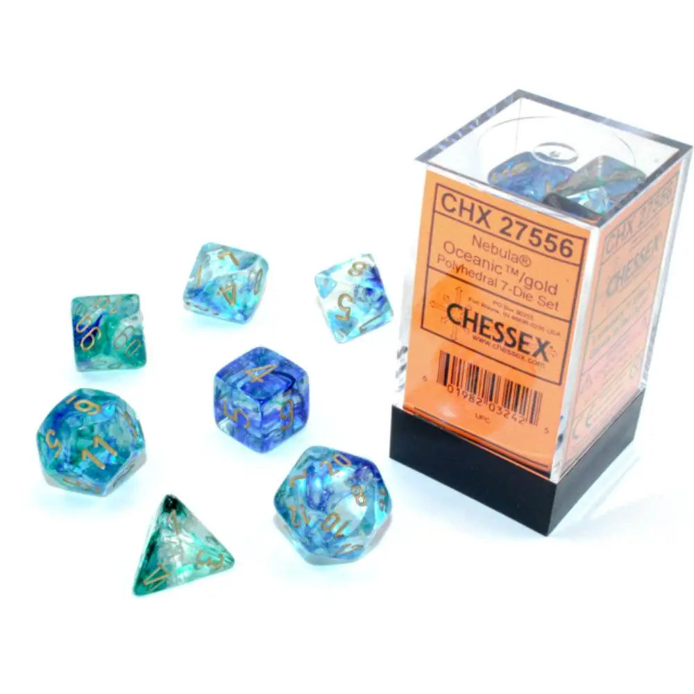 Chessex Nebula Luminary Oceanic w/Gold Dice & Dice Supplies Chessex Polyhedral (D&D) Dice Set (7)  