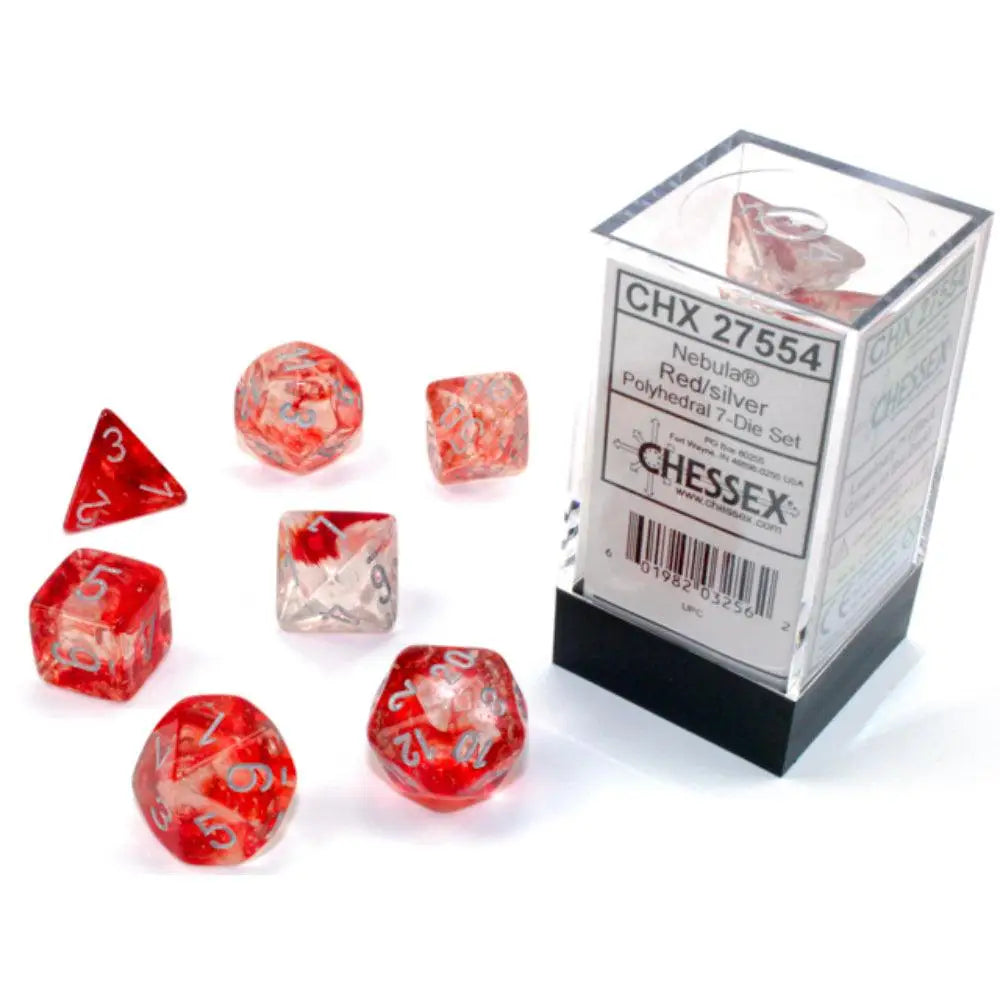 Chessex Nebula Luminary Red w/Silver Dice & Dice Supplies Chessex Polyhedral (D&D) Dice Set (7)  
