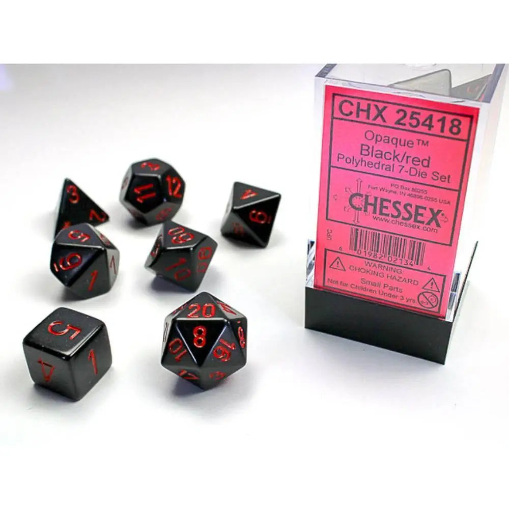 Chessex Opaque Black w/Red Dice & Dice Supplies Chessex Polyhedral (D&D) Dice Set (7)  