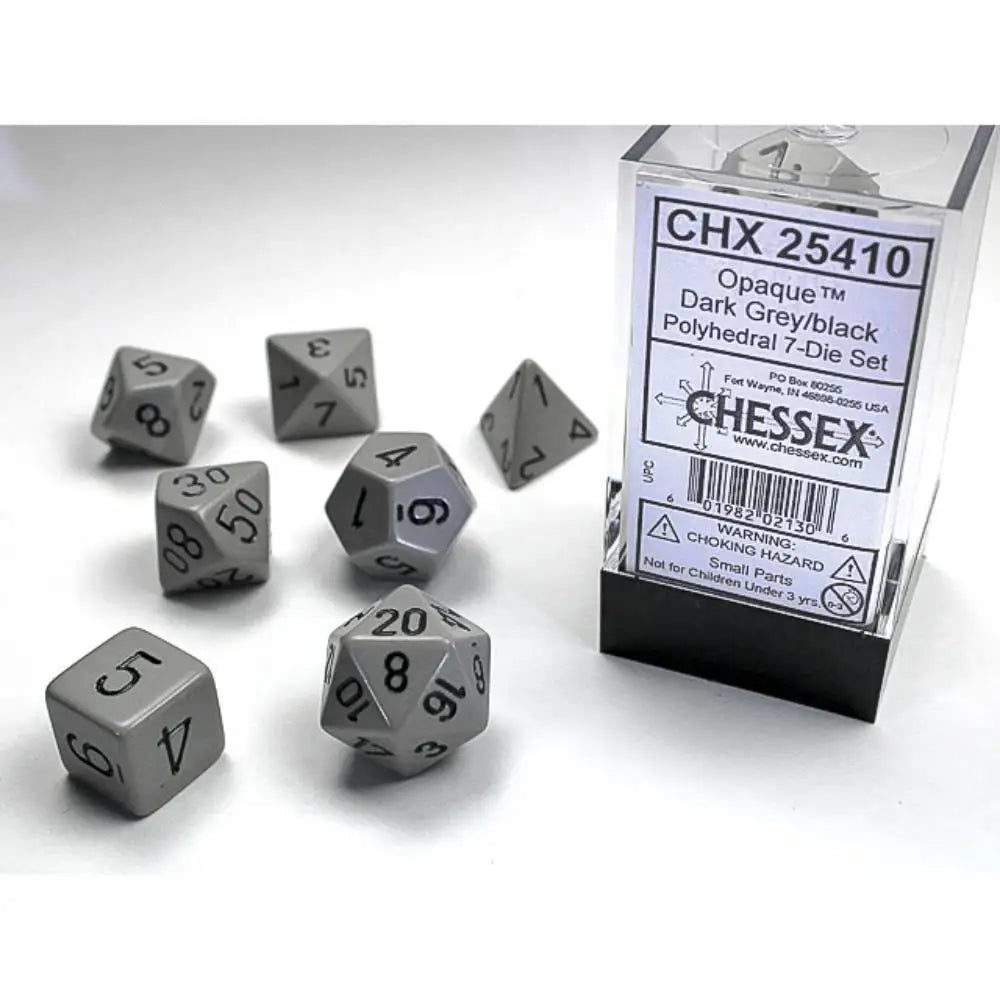 Chessex Opaque Dark Grey w/Black Dice & Dice Supplies Chessex Polyhedral (D&D) Dice Set (7)  