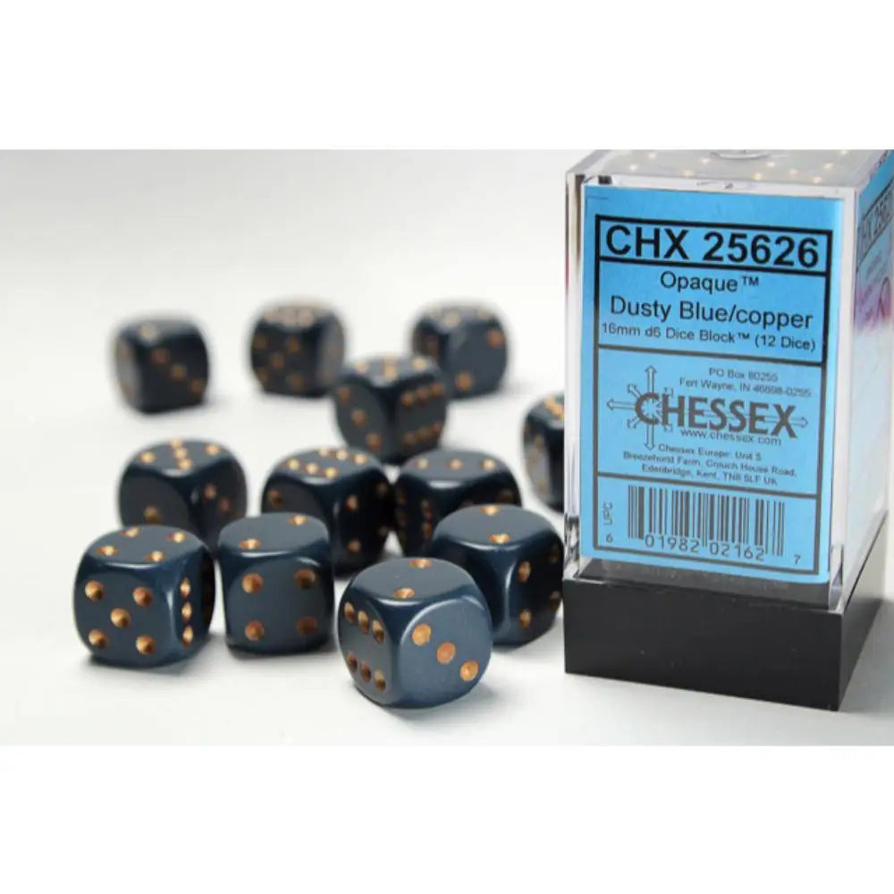 Chessex Opaque Dusty Blue w/Copper 16mm d6 Dice Block (12) Dice & Dice Supplies Chessex   