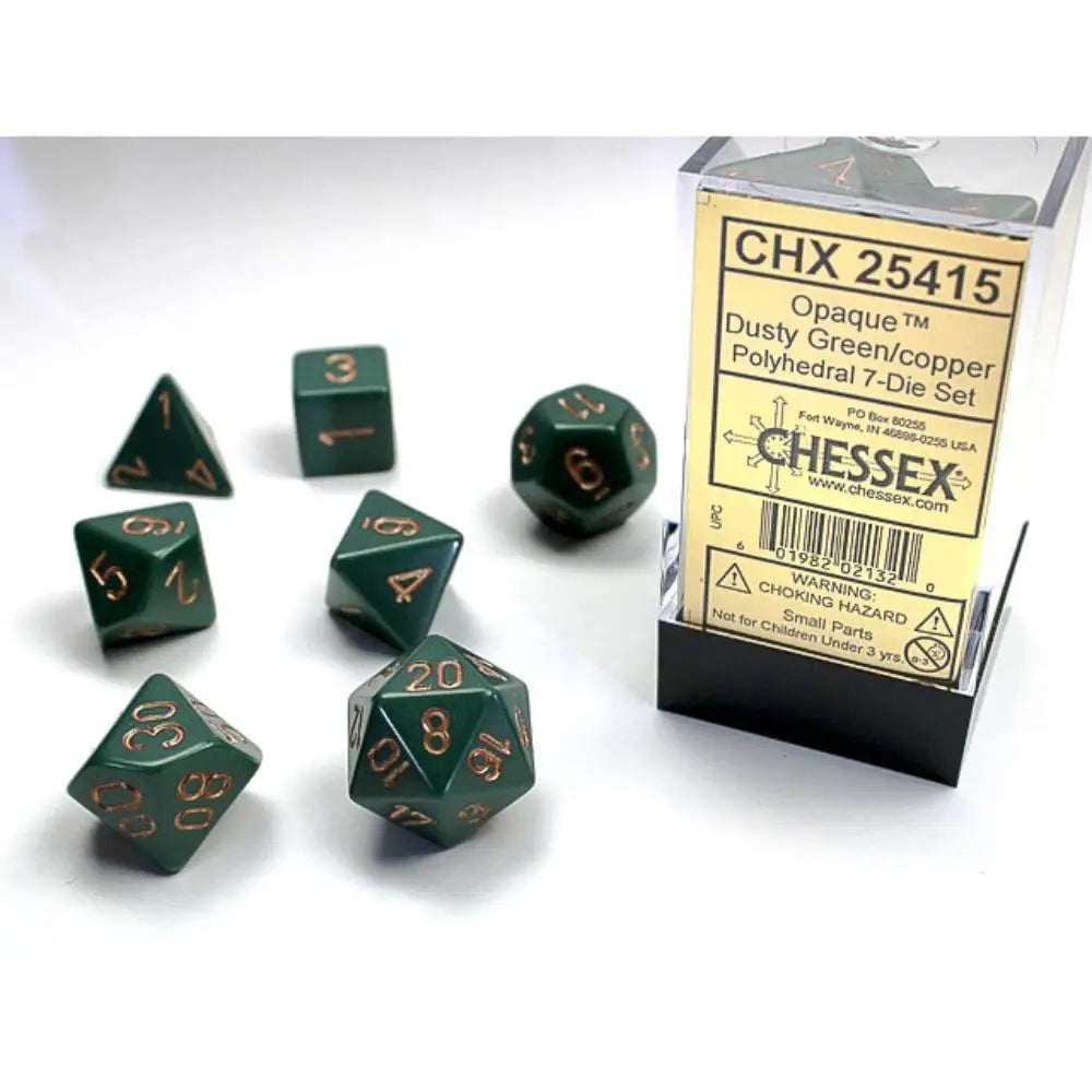 Chessex Opaque Dusty Green w/Copper Dice & Dice Supplies Chessex Polyhedral (D&D) Dice Set (7)  