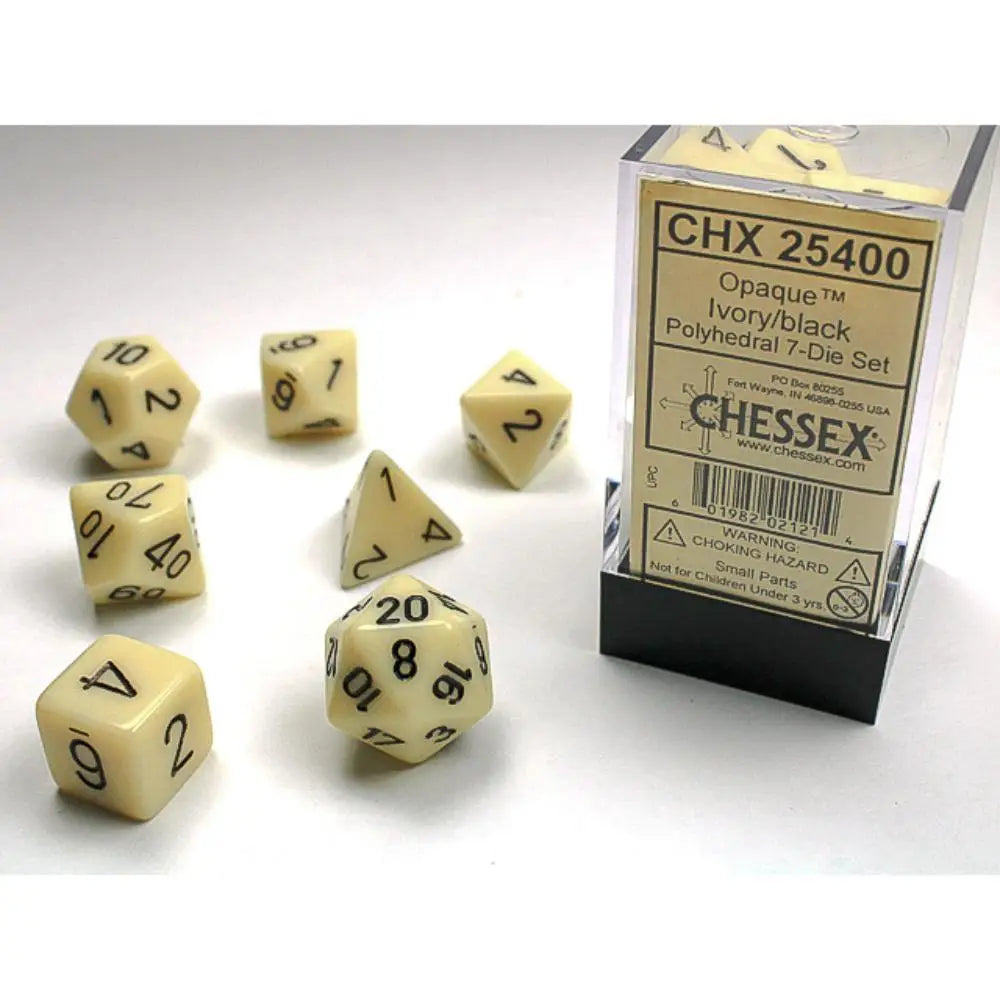 Chessex Opaque Ivory w/Black Dice & Dice Supplies Chessex Polyhedral (D&D) Dice Set (7)  