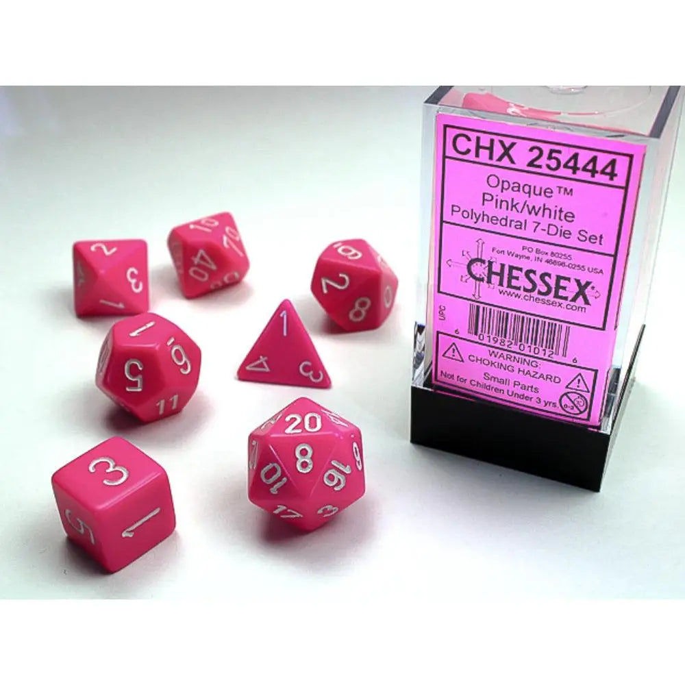 Chessex Opaque Pink w/White  Polyhedral (D&D) Dice Set (7) Dice & Dice Supplies Chessex   