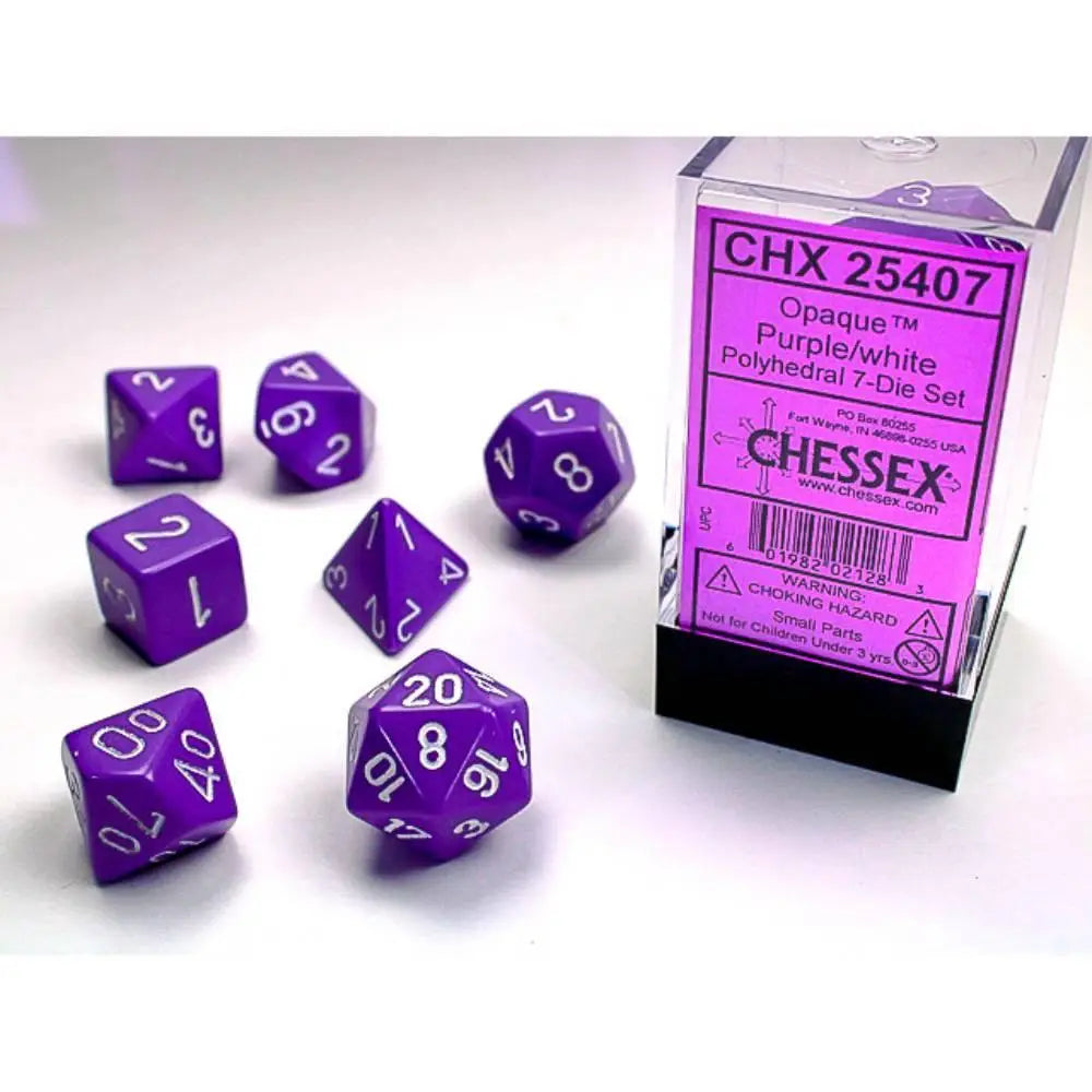 Chessex Opaque Purple w/White Dice & Dice Supplies Chessex Polyhedral (D&D) Dice Set (7)  