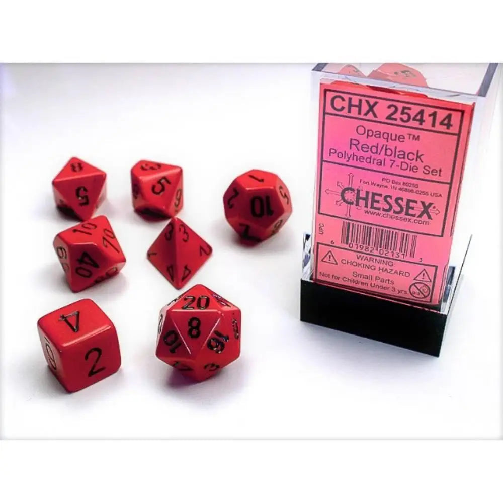 Chessex Opaque Red w/Black Dice & Dice Supplies Chessex Polyhedral (D&D) Dice Set (7)  