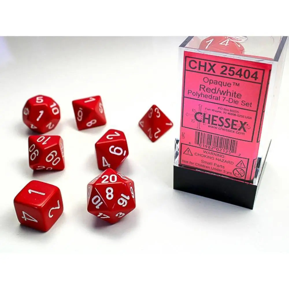 Chessex Opaque Red w/White Dice & Dice Supplies Chessex Polyhedral (D&D) Dice Set (7)  