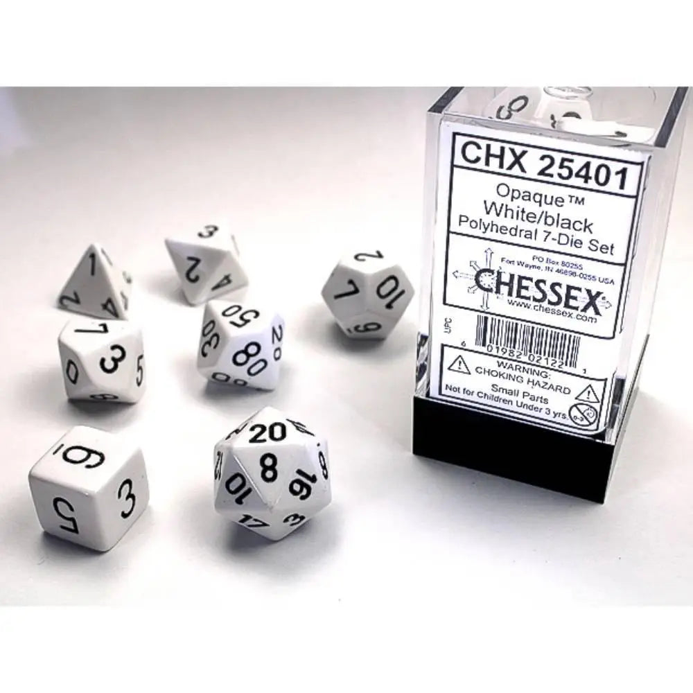 Chessex Opaque White w/Black Dice & Dice Supplies Chessex Polyhedral (D&D) Dice Set (7)  