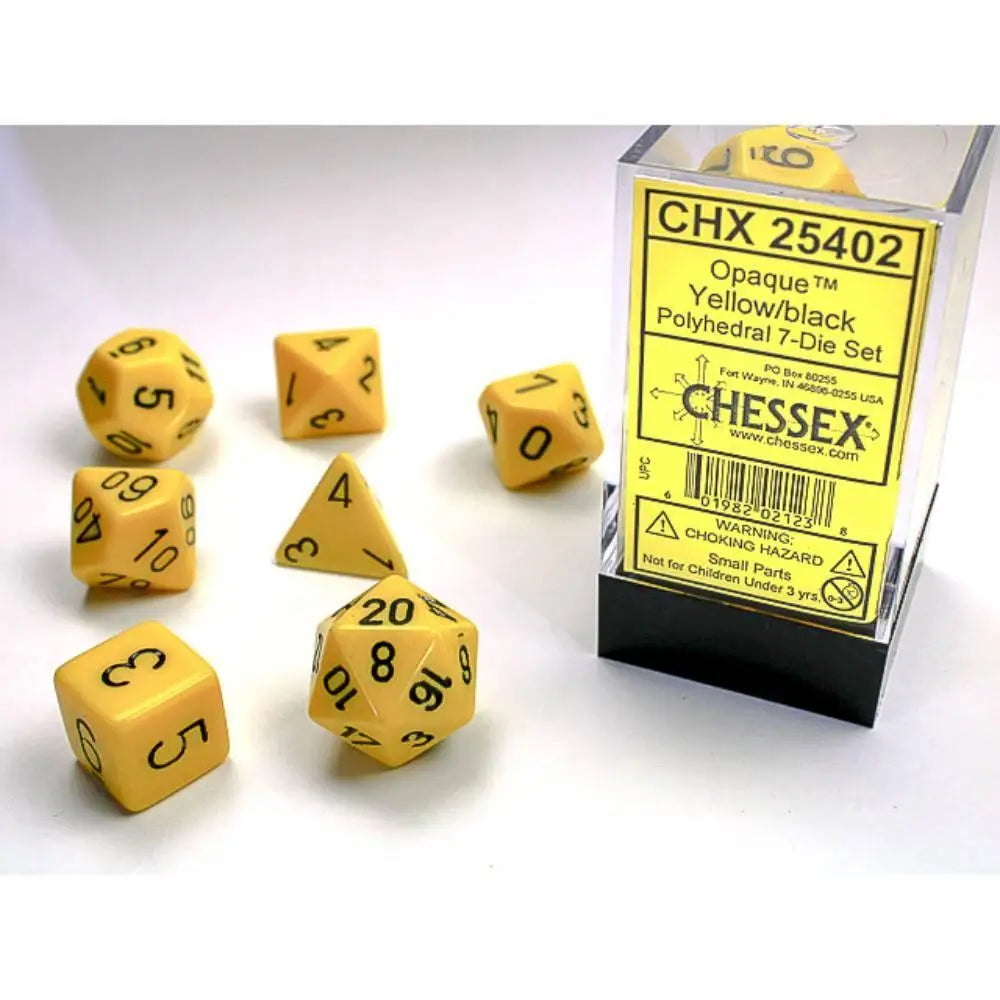 Chessex Opaque Yellow w/Black Dice & Dice Supplies Chessex Polyhedral (D&D) Dice Set (7)  