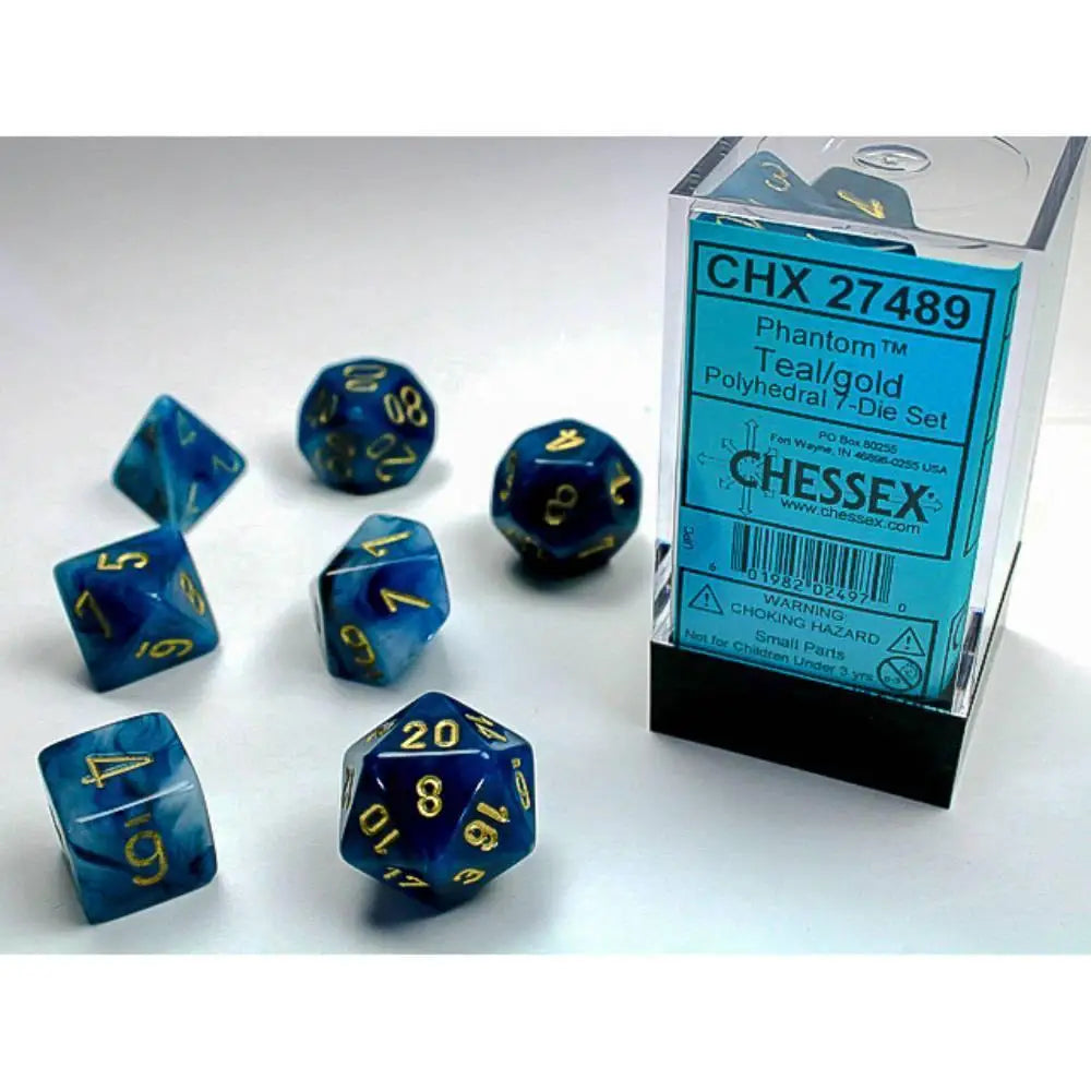 Chessex Phantom Teal w/Gold Dice & Dice Supplies Chessex Polyhedral (D&D) Dice Set (7)  