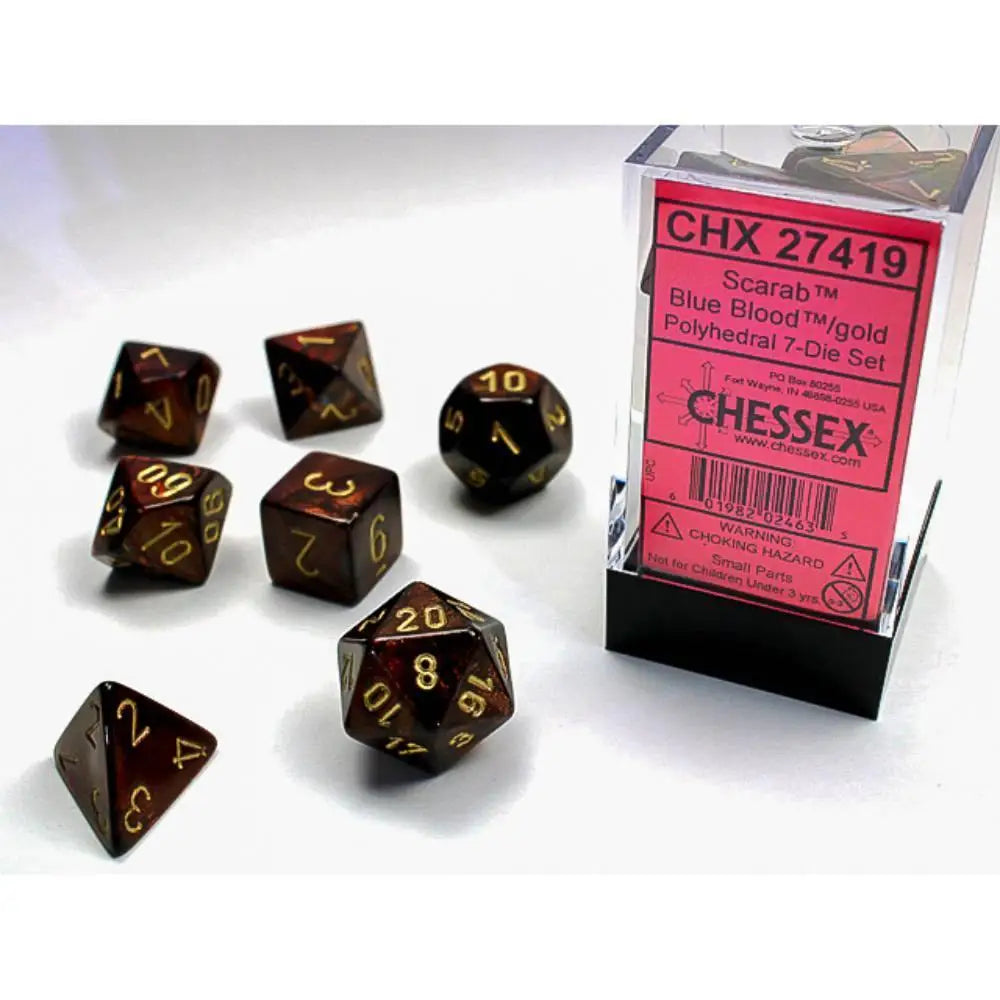 Chessex Scarab Blue Blood w/Gold Dice & Dice Supplies Chessex Polyhedral (D&D) Dice Set (7)  