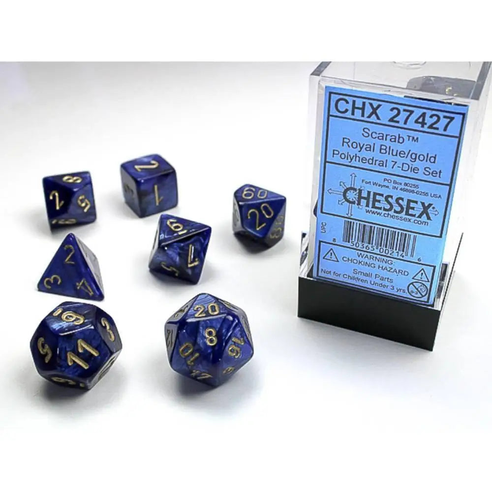Chessex Scarab Royal Blue w/Gold Dice & Dice Supplies Chessex Polyhedral (D&D) Dice Set (7)  