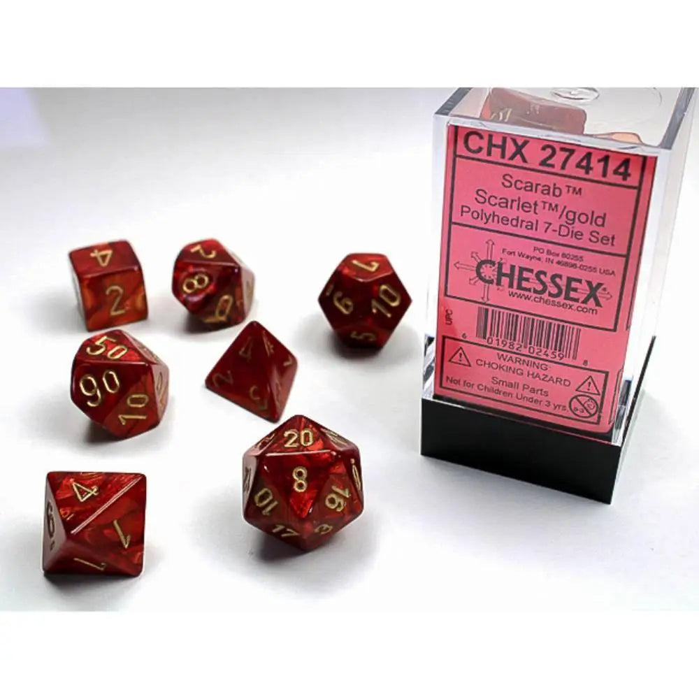 Chessex Scarab Scarlet w/Gold Dice & Dice Supplies Chessex Polyhedral (D&D) Dice Set (7)  