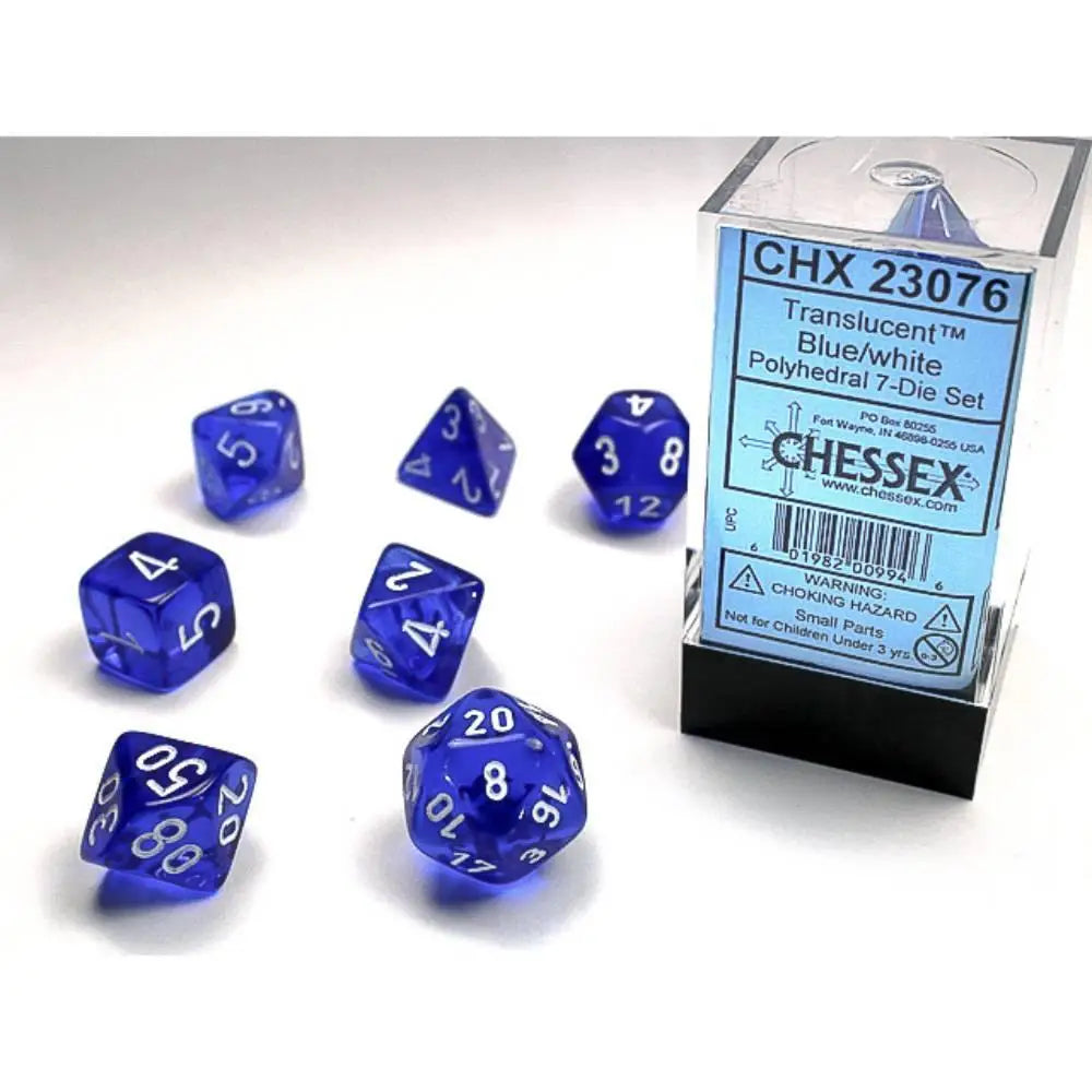 Chessex Translucent Blue w/White Dice & Dice Supplies Chessex Polyhedral (D&D) Dice Set (7)  