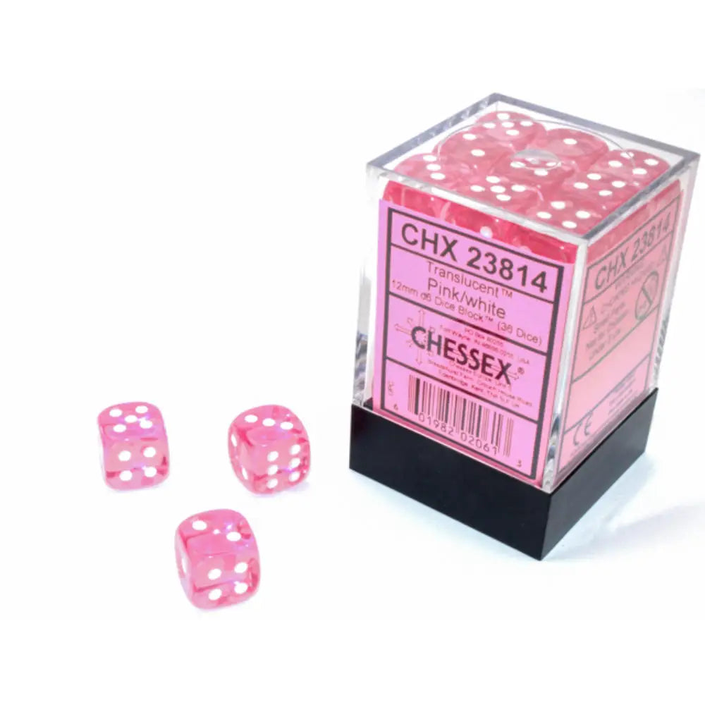 Pink translucent dice with white dots chessex model chx 23814 for tabletop gaming and roleplaying use