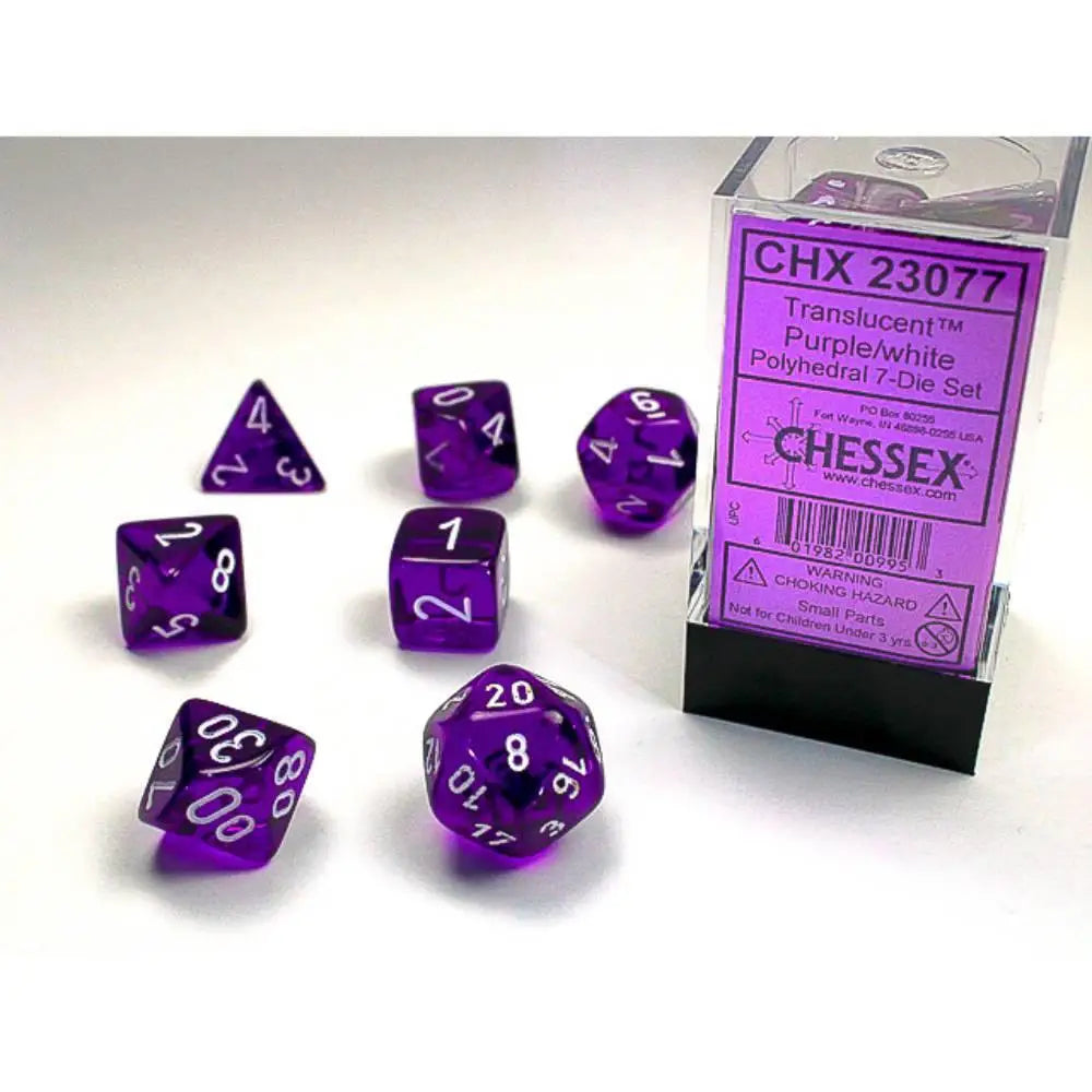 Chessex Translucent Purple w/White Dice & Dice Supplies Chessex Polyhedral (D&D) Dice Set (7)  
