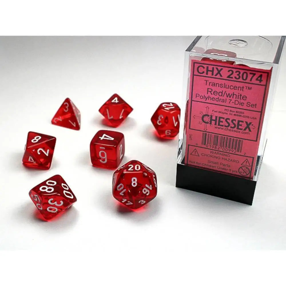 Chessex Translucent Red w/White Dice & Dice Supplies Chessex Polyhedral (D&D) Dice Set (7)  