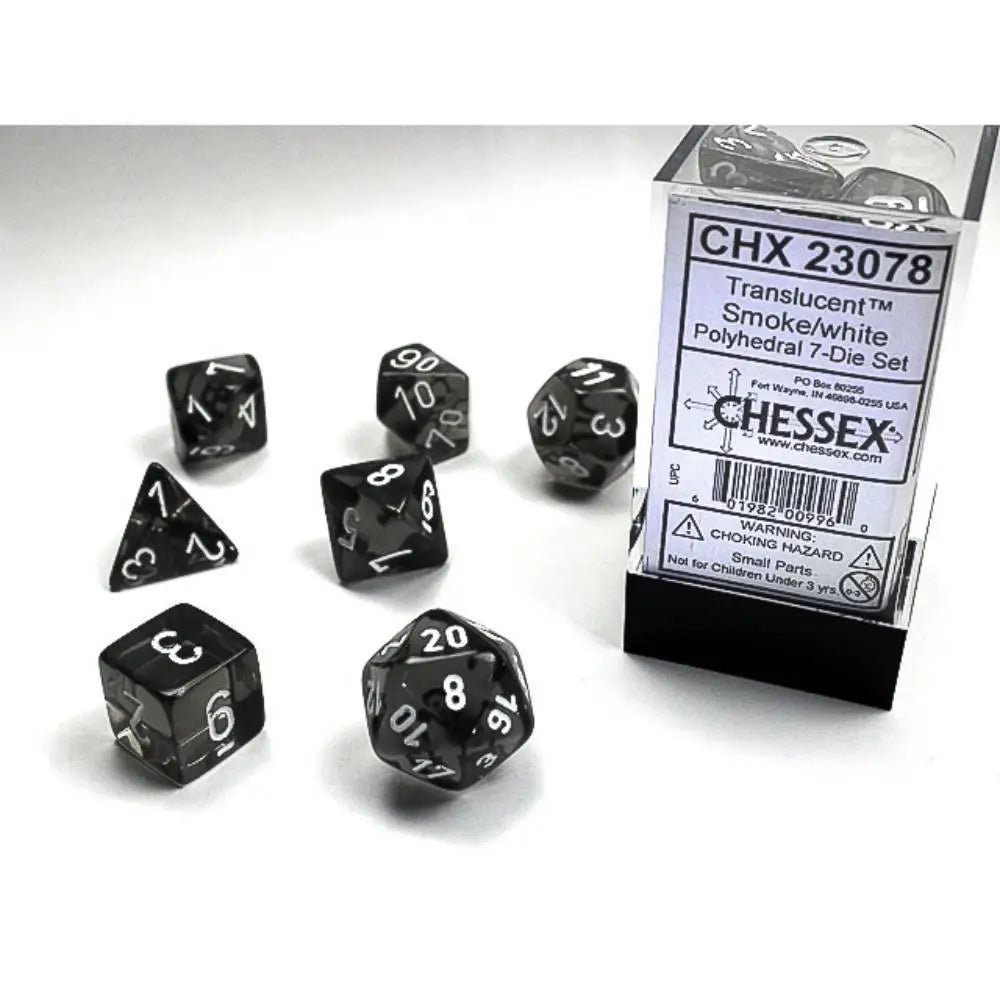 Chessex Translucent Smoke w/White Dice & Dice Supplies Chessex Polyhedral (D&D) Dice Set (7)  
