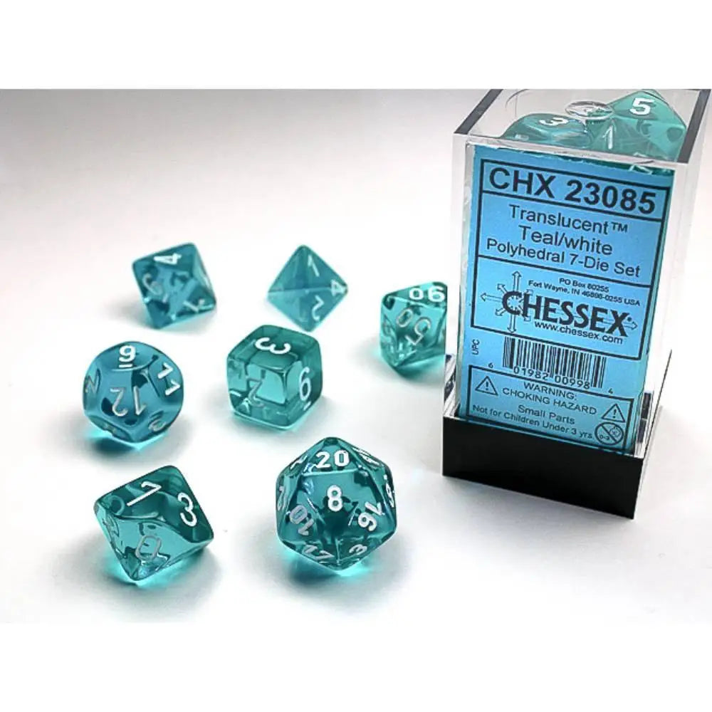 Chessex Translucent Teal w/White Dice & Dice Supplies Chessex Polyhedral (D&D) Dice Set (7)  