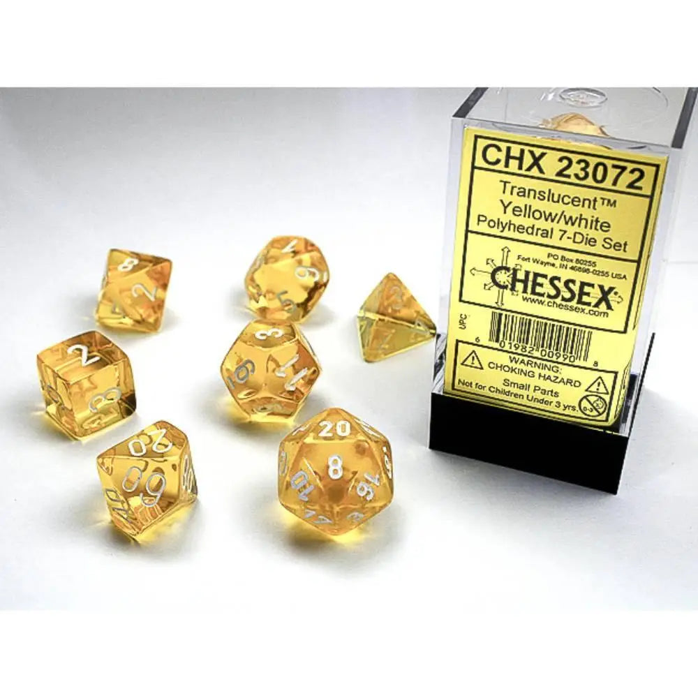 Chessex Translucent Yellow w/White Dice & Dice Supplies Chessex Polyhedral (D&D) Dice Set (7)  