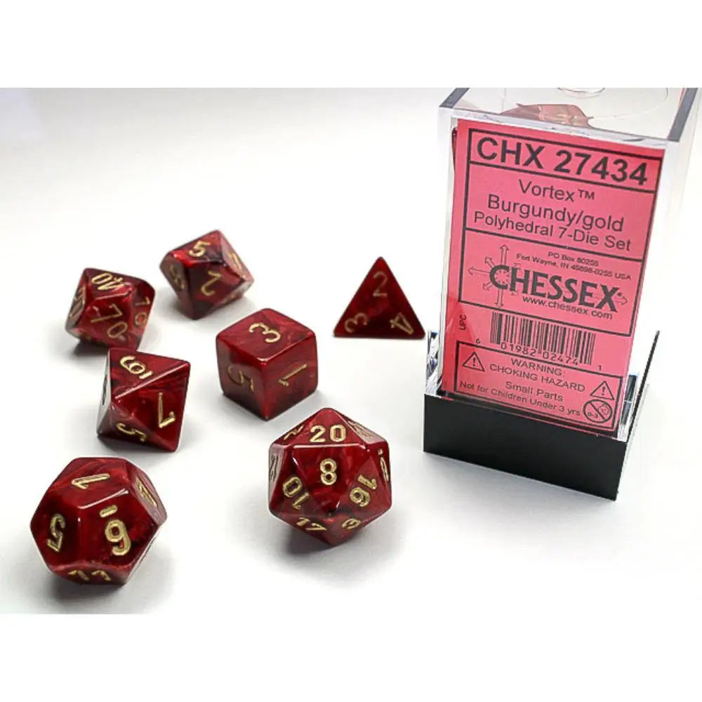 Chessex Vortex Burgundy w/Gold Dice & Dice Supplies Chessex Polyhedral (D&D) Dice Set (7)  