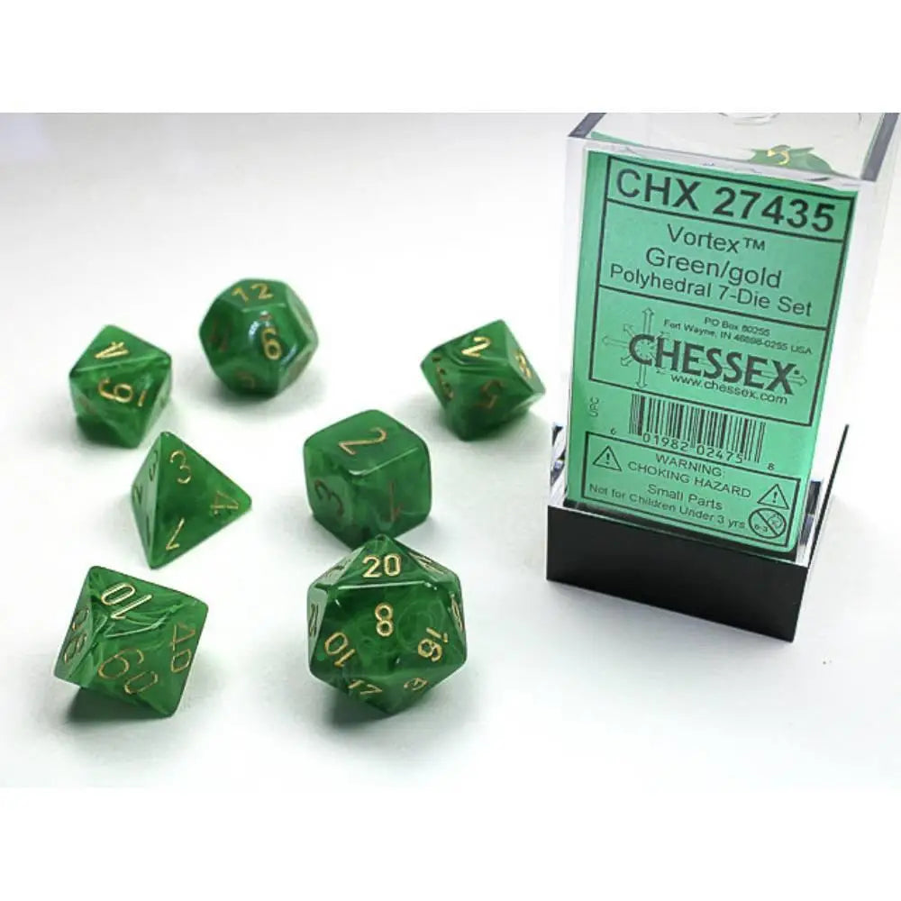 Chessex Vortex Green w/Gold Dice & Dice Supplies Chessex Polyhedral (D&D) Dice Set (7)  
