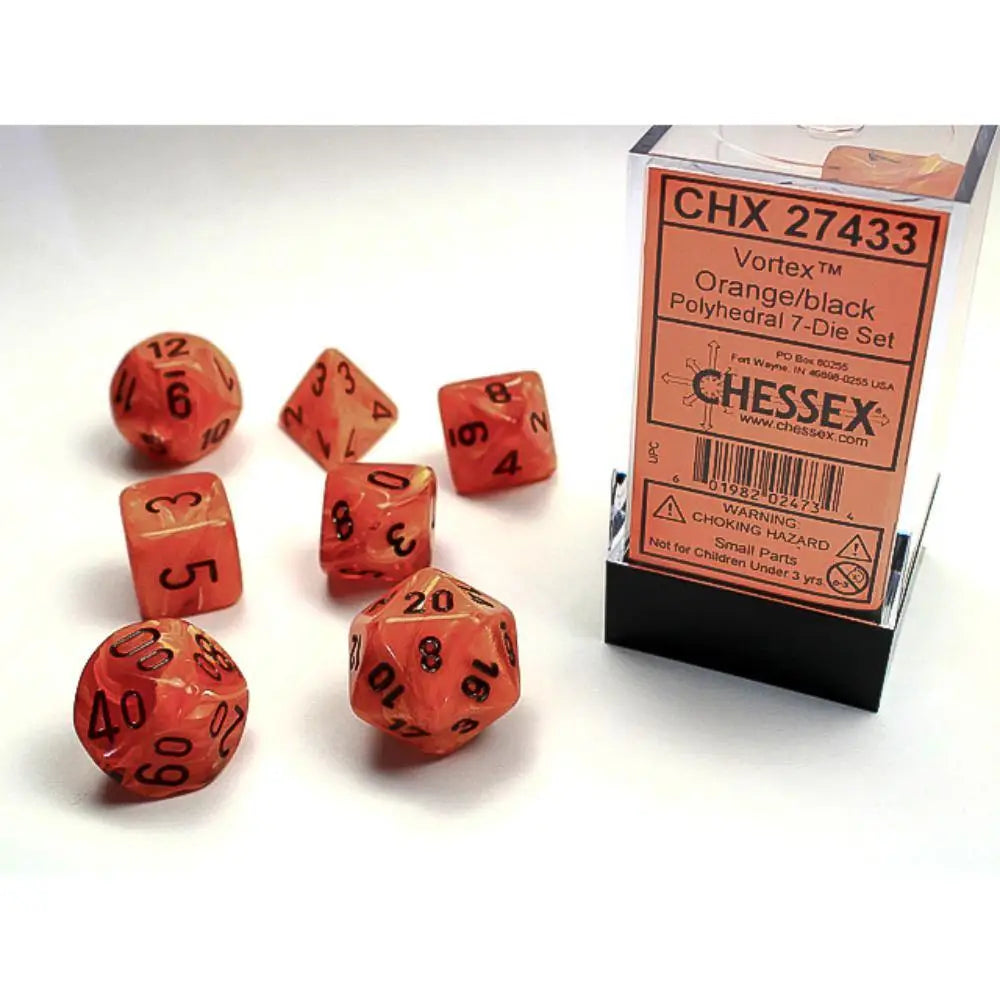 Chessex Vortex Orange w/Black Dice & Dice Supplies Chessex Polyhedral (D&D) Dice Set (7)  
