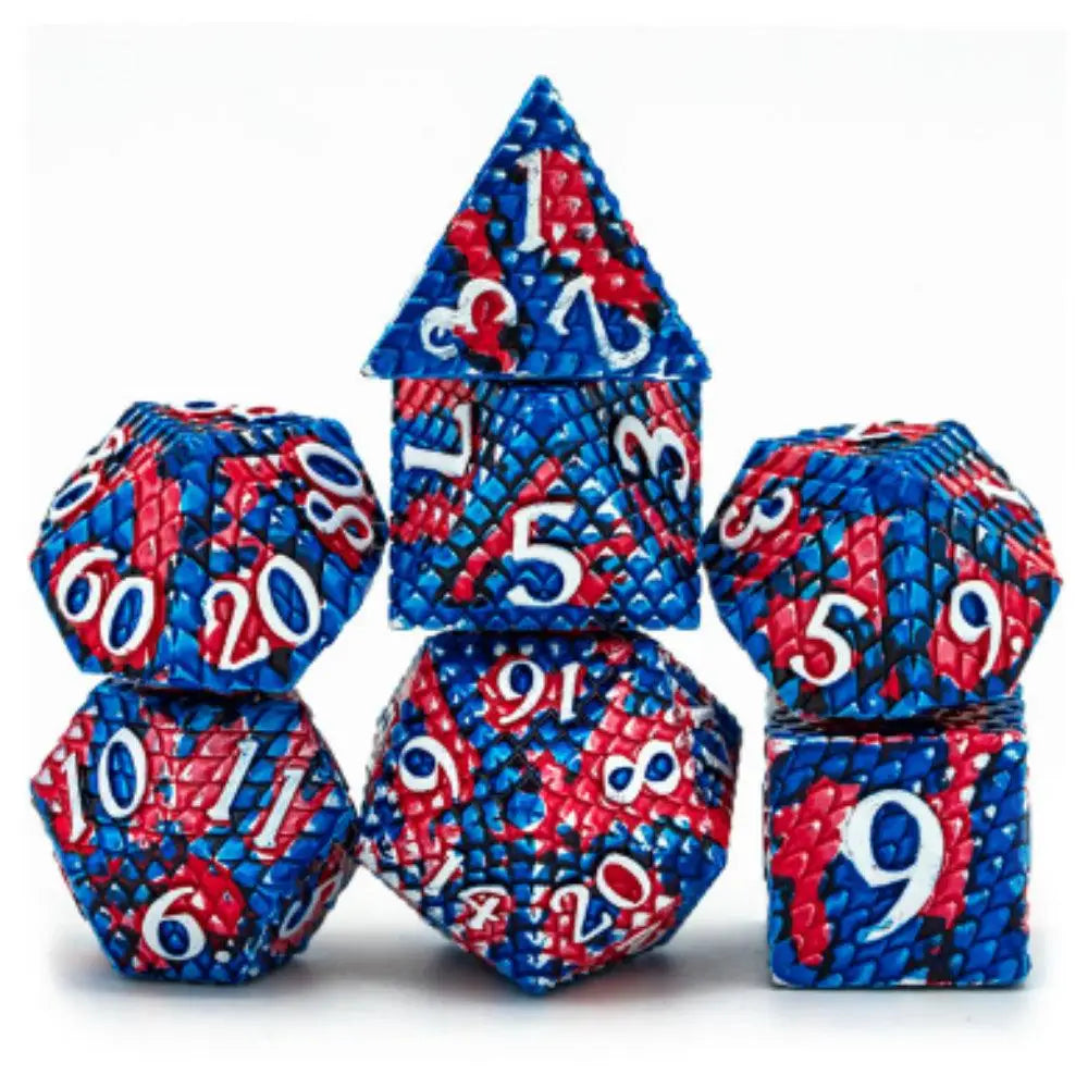 Coral Reef Dragon Scale Metal Polyhedral (D&D) Dice Set (7) Dice & Dice Supplies Foam Brain Games   
