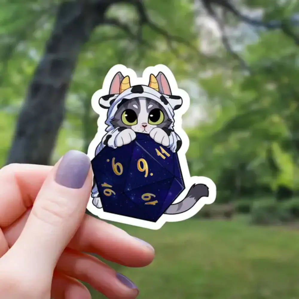 Costumed Cat On D20 Sticker - Gifts