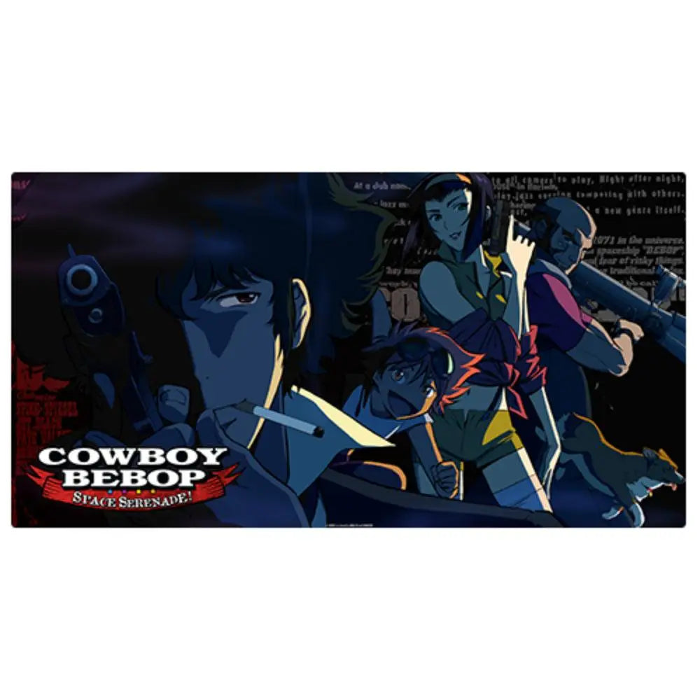 Dark blue rectangular cowboy bebop standard playmat featuring stylized characters and bold white text for gaming use
