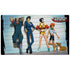 Cowboy bebop standard playmat featuring four main characters and a corgi in front of a height chart backdrop