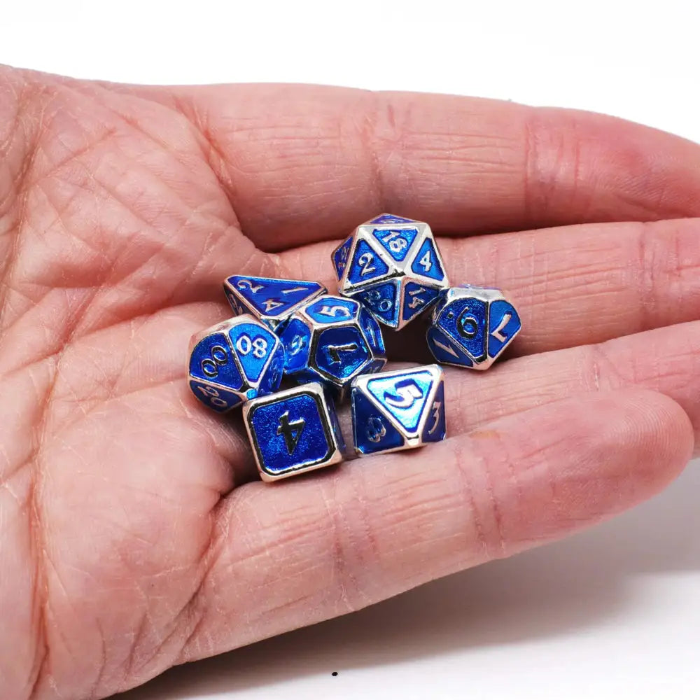 Critlings Platinum Aquamarine Mini Metal Polyhedral (D&D) Dice Set (7) - Dice & Dice Supplies