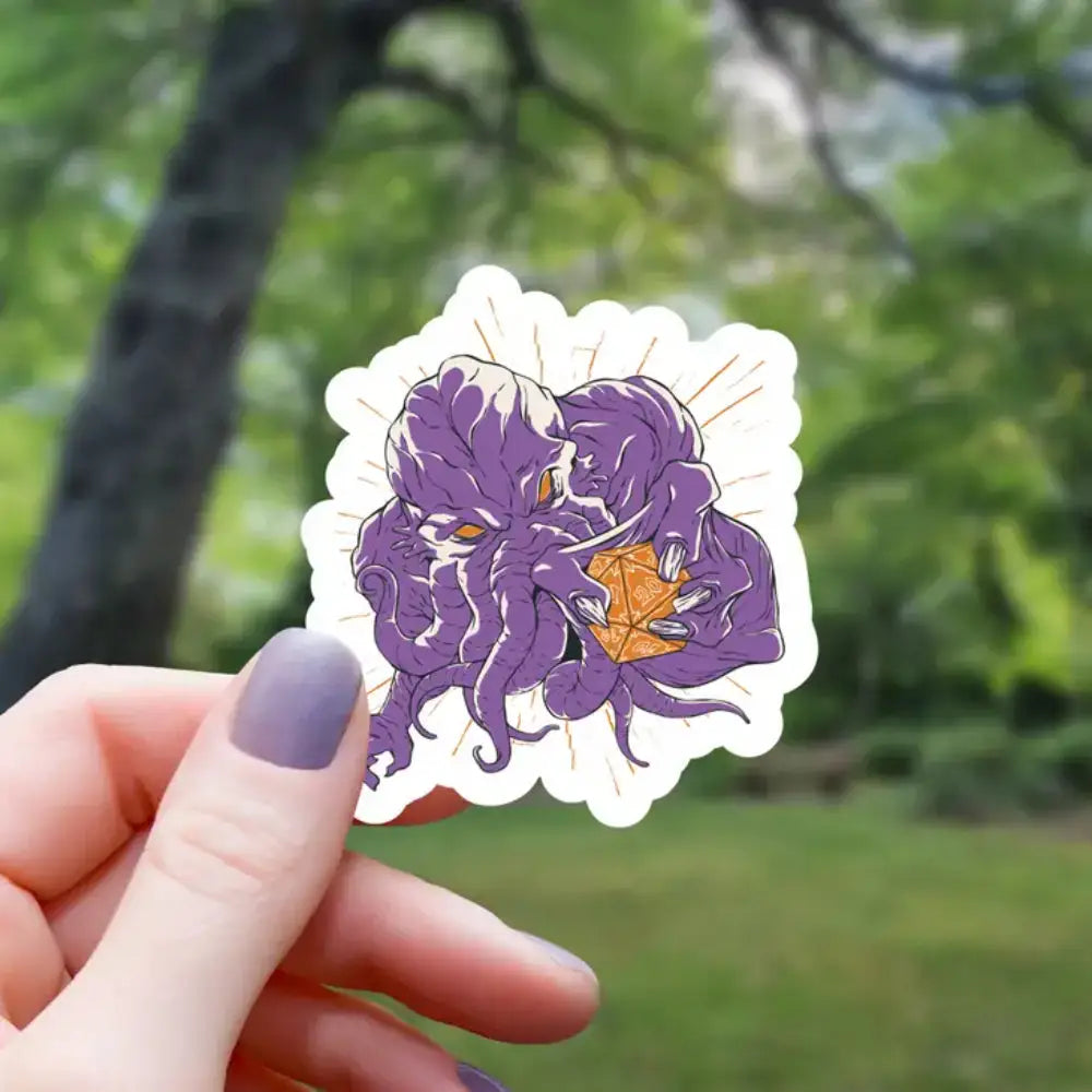 Cthulhu Holding a D20 Sticker - Gifts