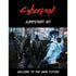 Cyberpunk red rpg jumpstart kit packaging with neon-lit cityscape and characters in dark futuristic attire