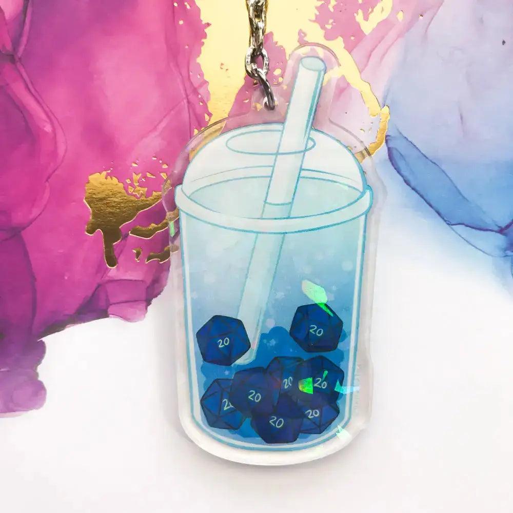 D20 Bubble Tea Holographic Acrylic Charm - Gifts