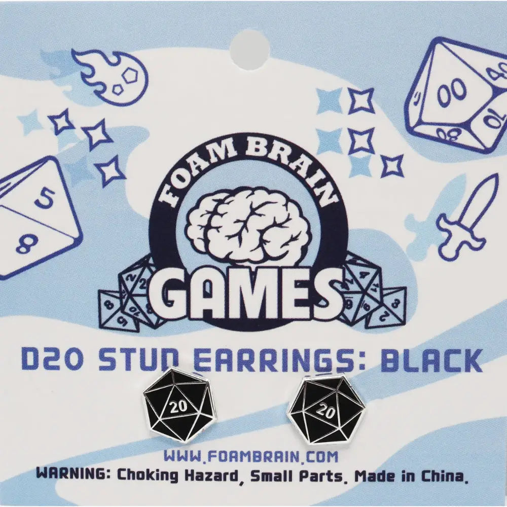 D20 Post Earrings - Black - Gifts