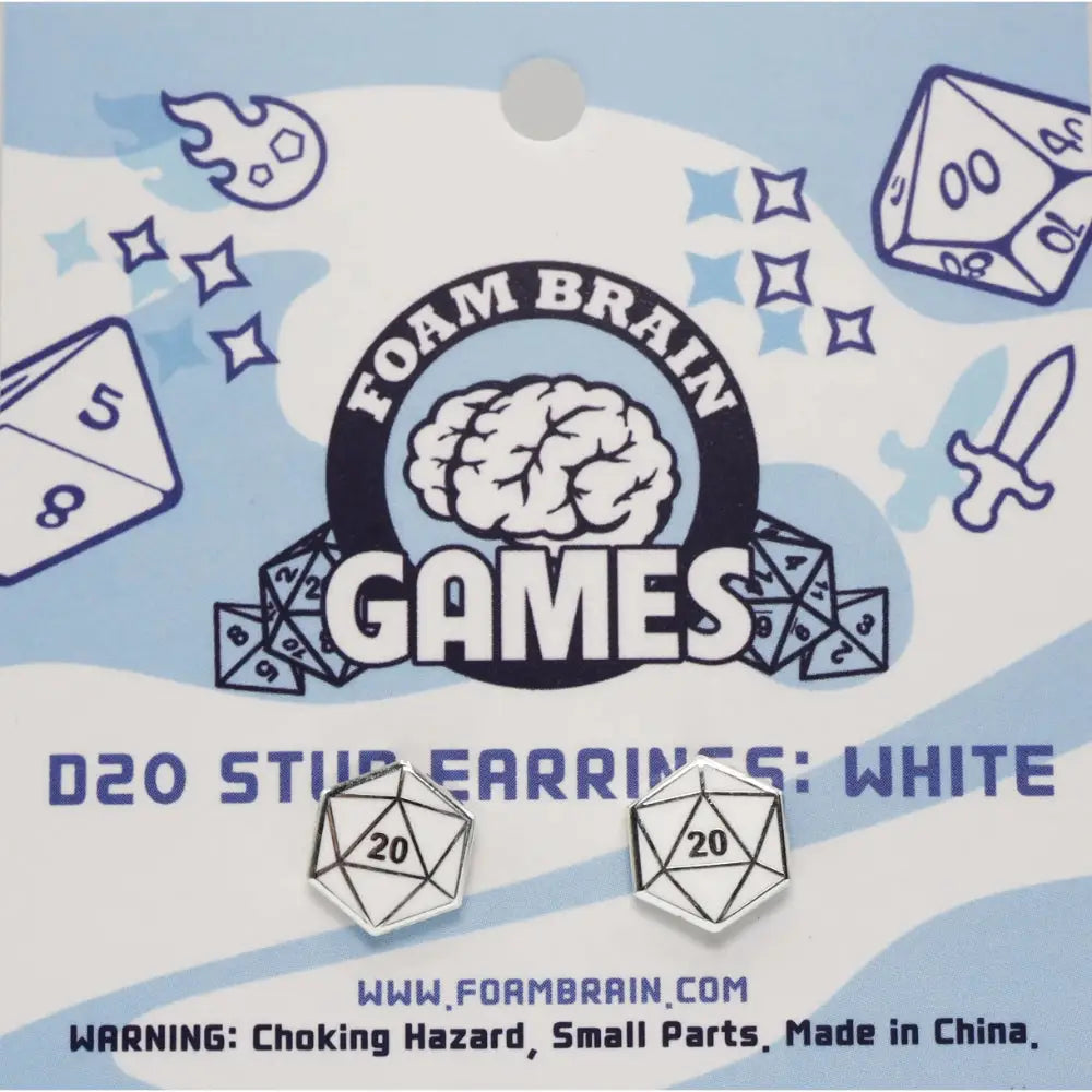 D20 Post Earrings - White - Gifts