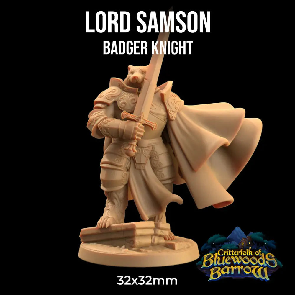 Dapper Fox Minis: Lord Samson Badger Knight - Roleplaying Games