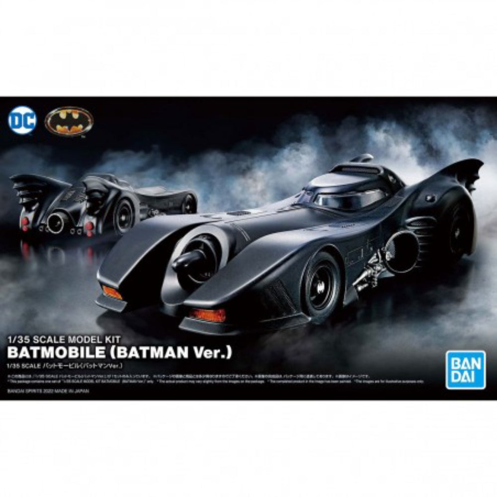 Dc model kit 1/35 batmobile in black with sleek aerodynamic design and glowing orange accents on the front